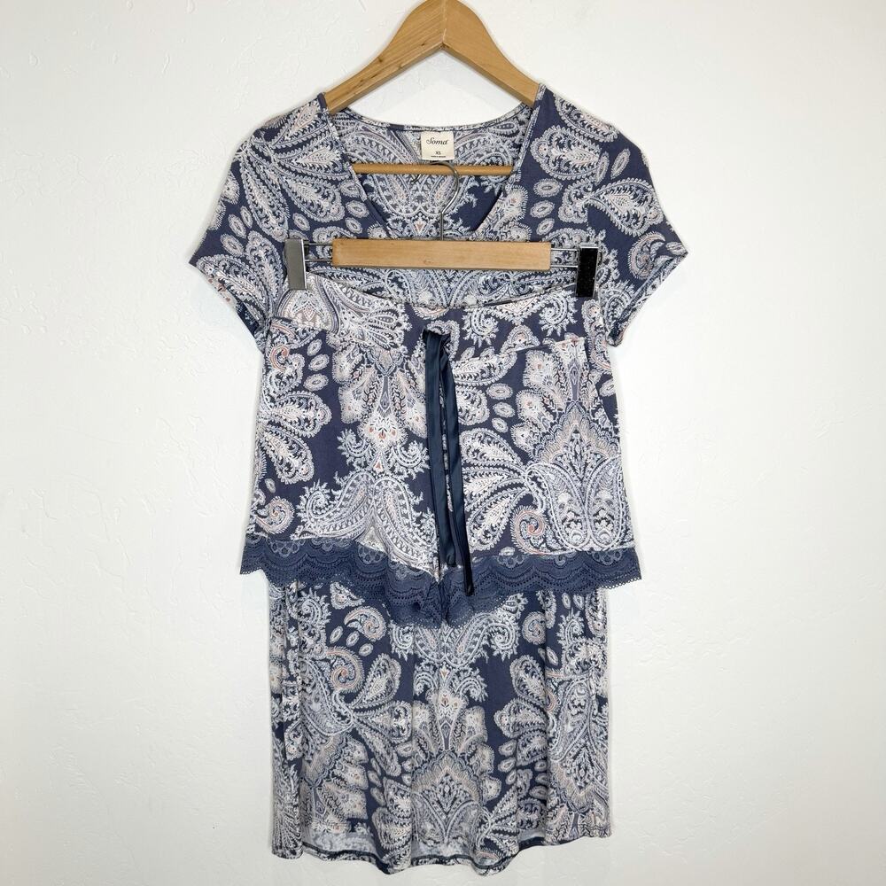 Soma Nightgown Shorts Set Womens XS Gray Paisley Stretch